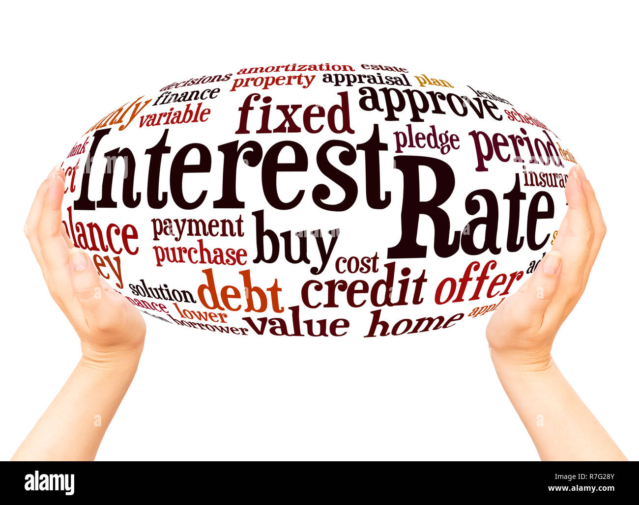 Interest Rate word cloud hand sphere concept on white background Stock ...