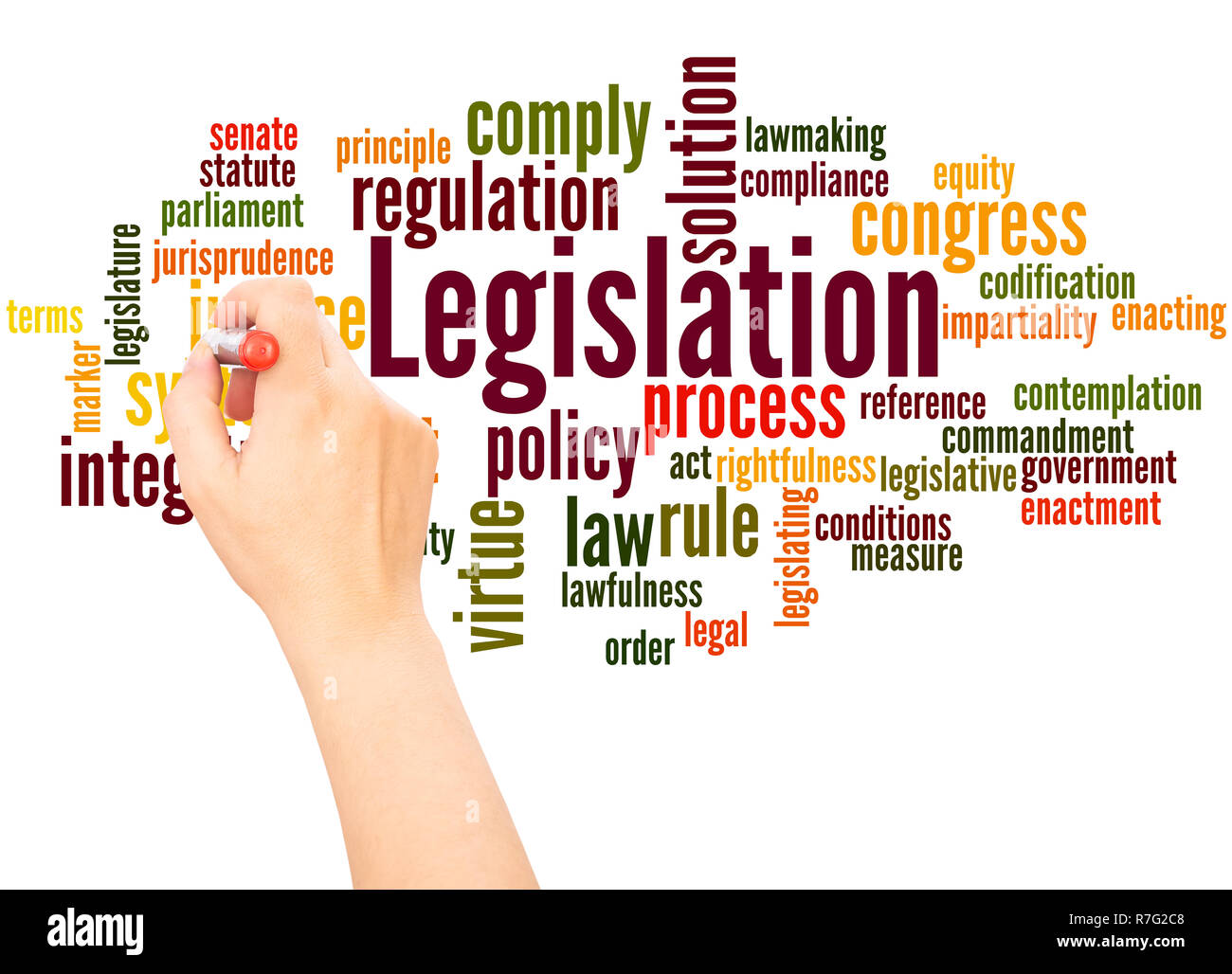 Legislation word cloud hand writing concept on white background