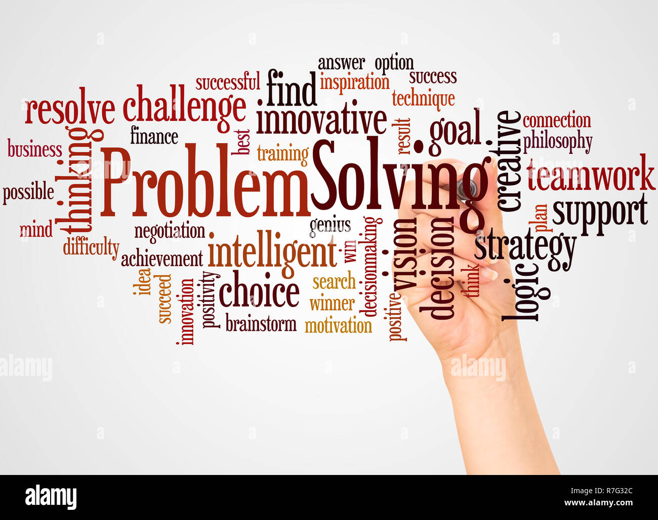 Problem Solving word cloud and hand with marker concept on white ...