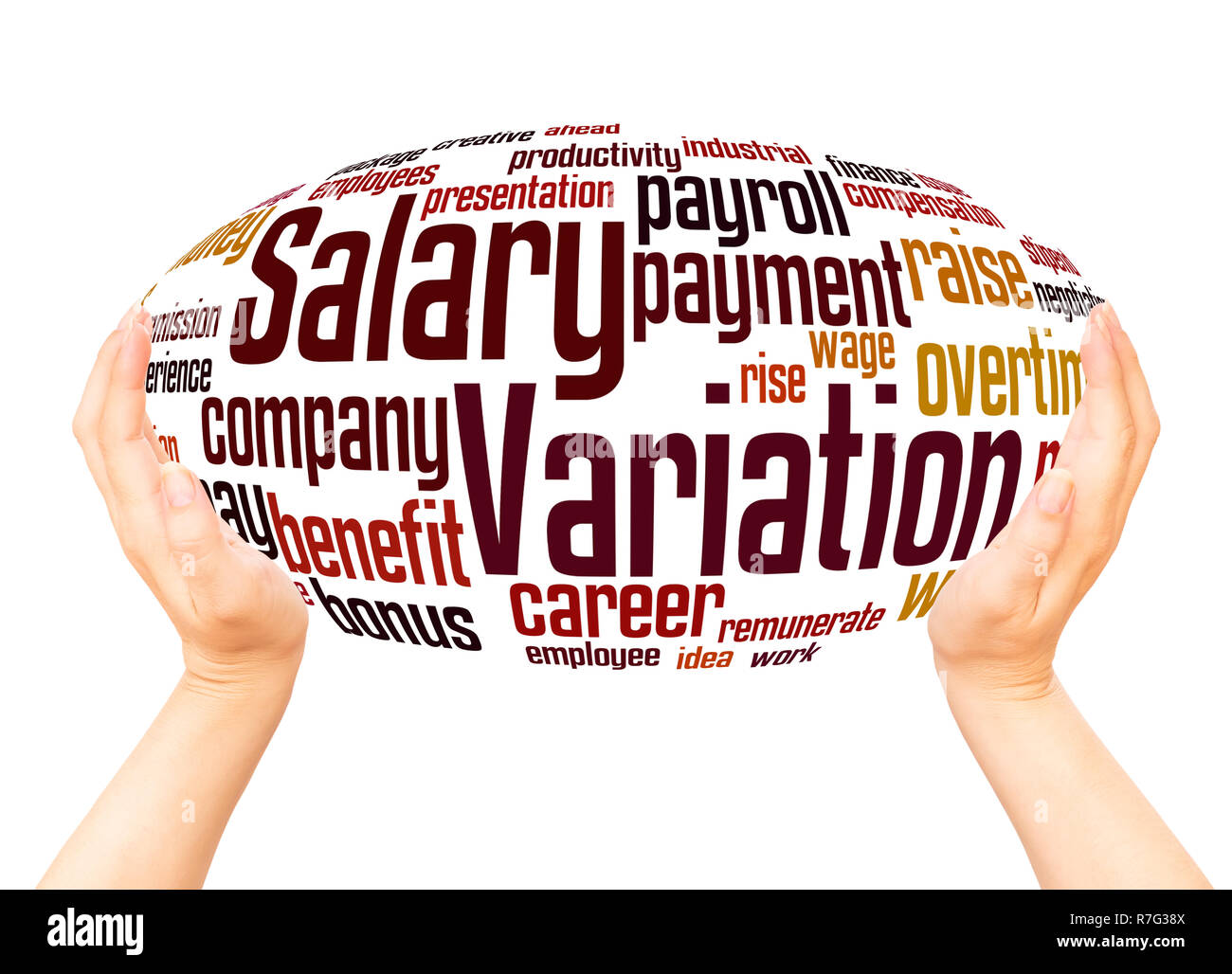 Salary variation word cloud hand sphere concept on white background. Stock Photo
