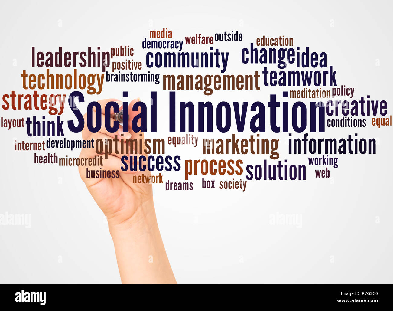 Social Innovation Word Cloud And Hand With Marker Concept Stock Photo