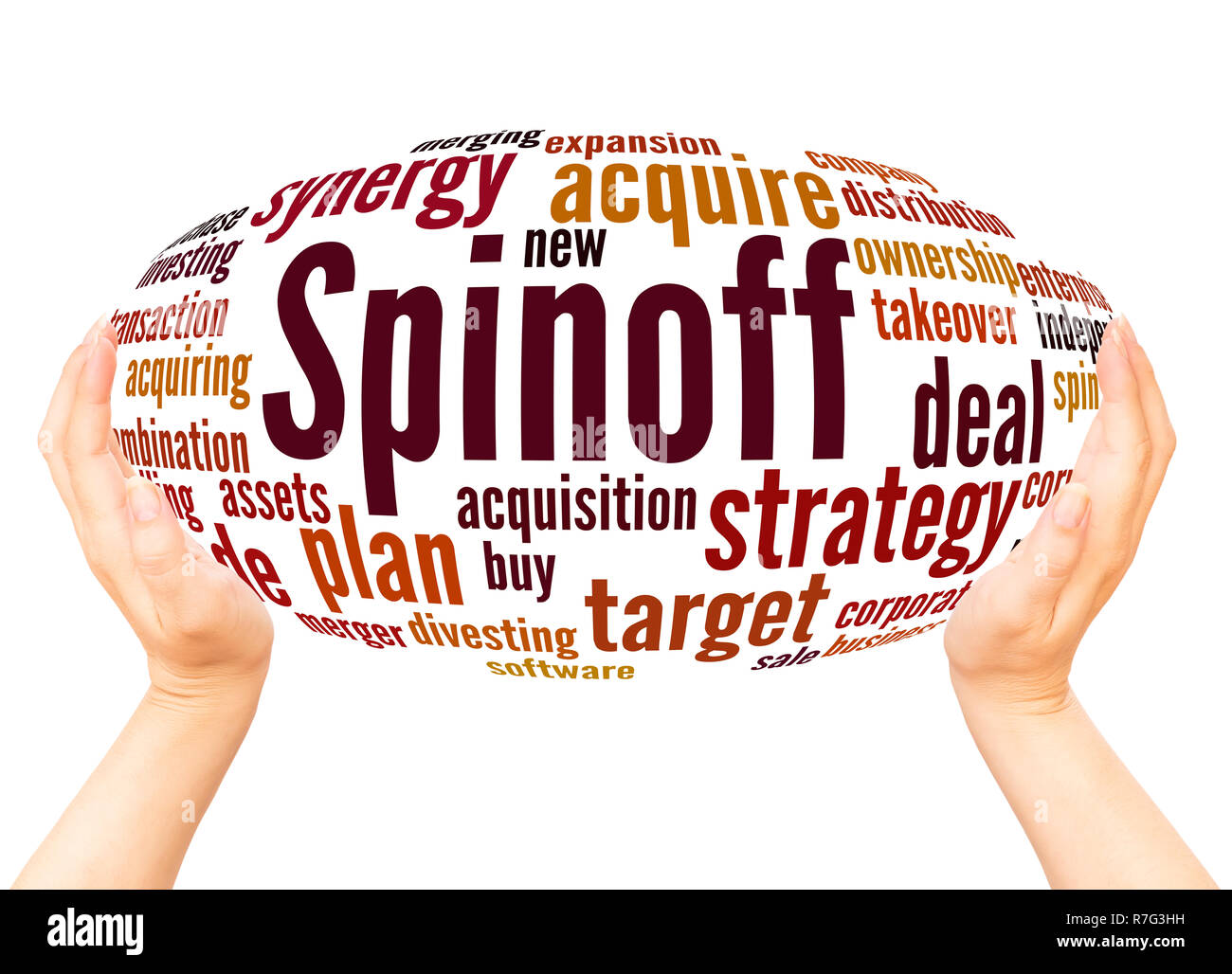Spinoff word cloud hand sphere concept on white background. Stock Photo