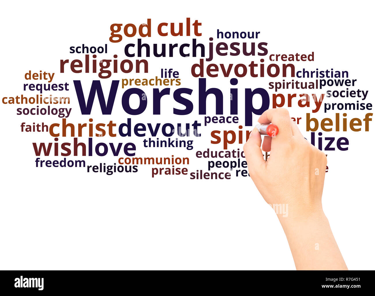 Worship Word Cloud Hand Writing Concept On White Background Stock Photo