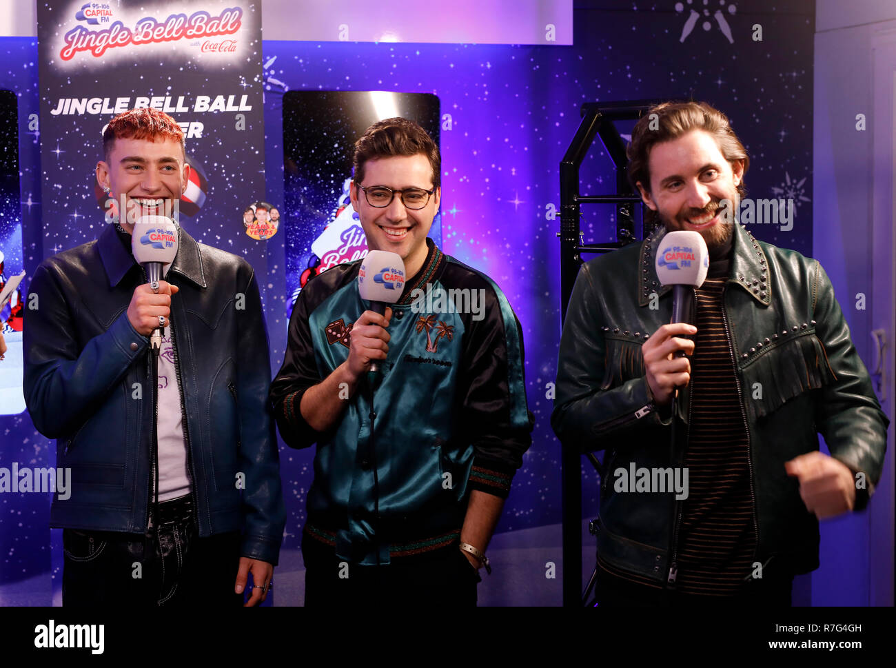 Members Of Years And Years Olly Alexander Emre Turkmen And Mikey Goldsworthy Backstage In The On Air Studio During Day Two Of Capital S Jingle Bell Ball With Coca Cola At London S O2 Arena