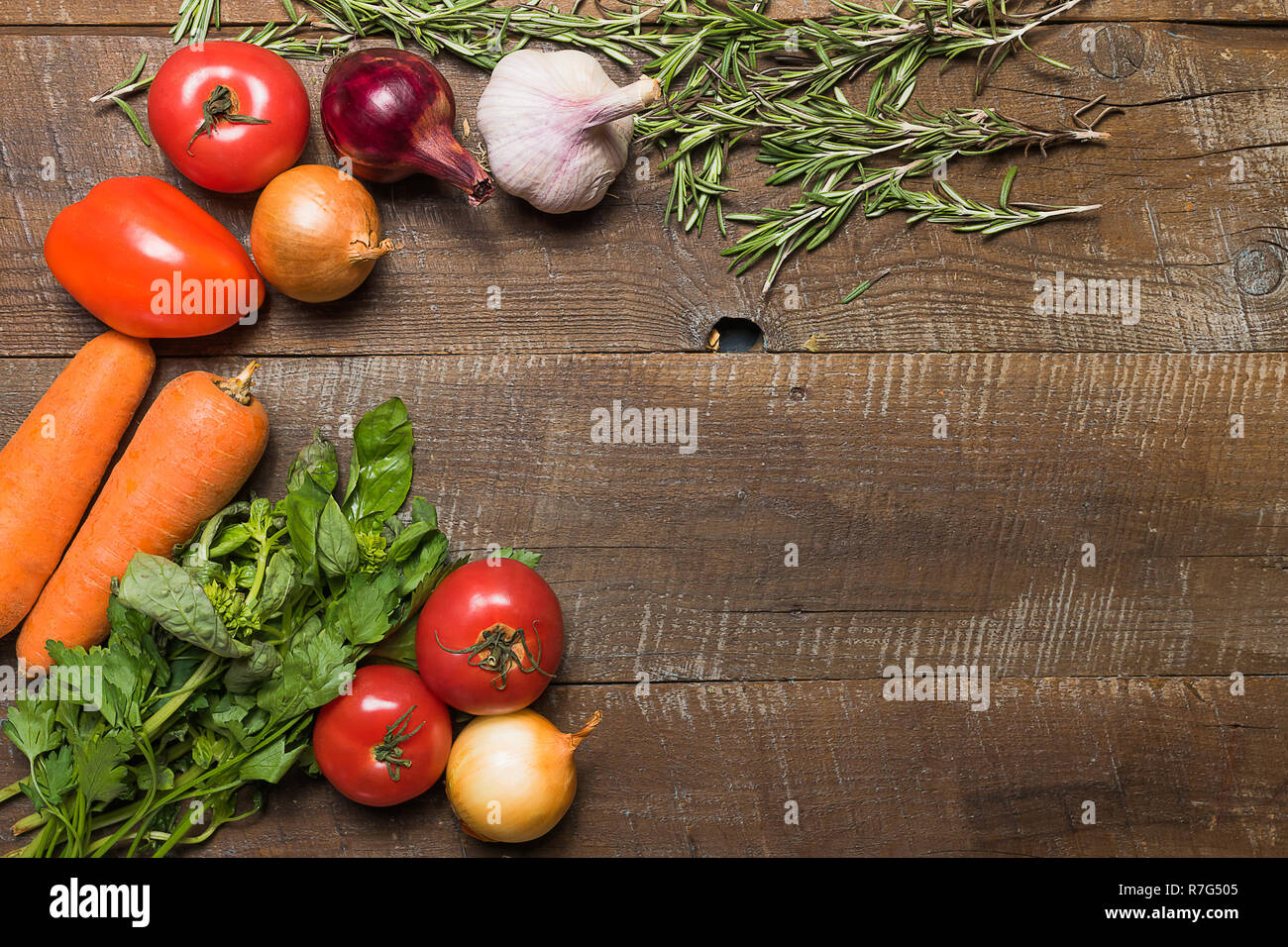 Download Food Concept Mockup Flat Lay View Of Layout Made Of Different Vegetables And Fruits And Copy Space For Text Stock Photo Alamy