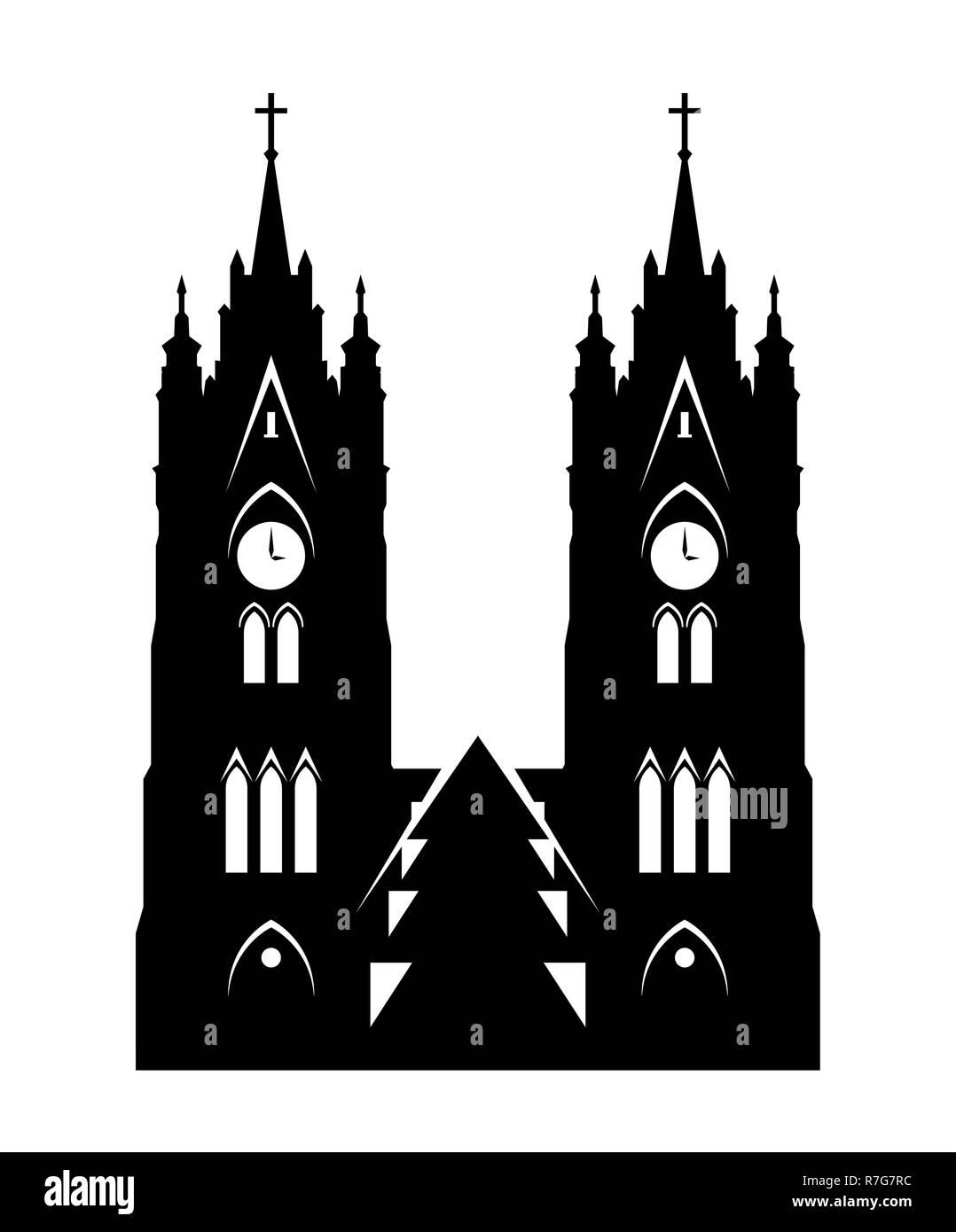 Basilica of the National Vow - Vector illustration of Ecuadorian Cathedral Church isolated on white. Stock Vector