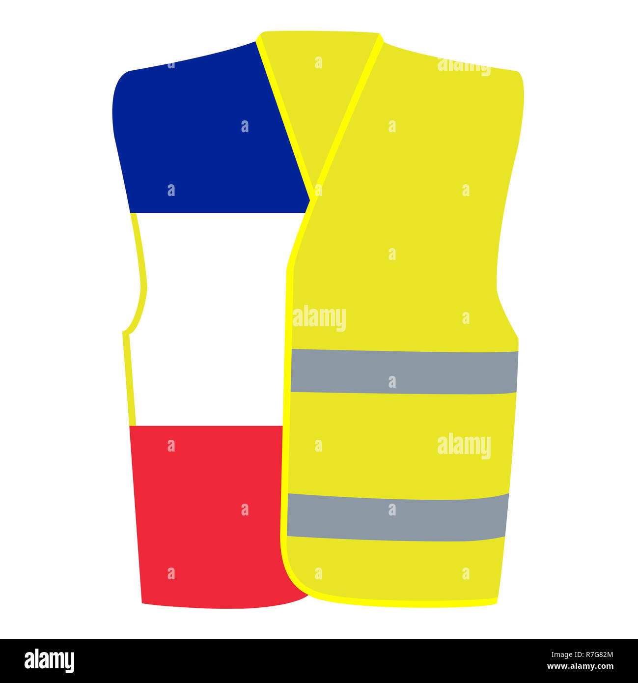 Safety Yellow Vest with Flag of France Isolated on White Illustration Stock Photo