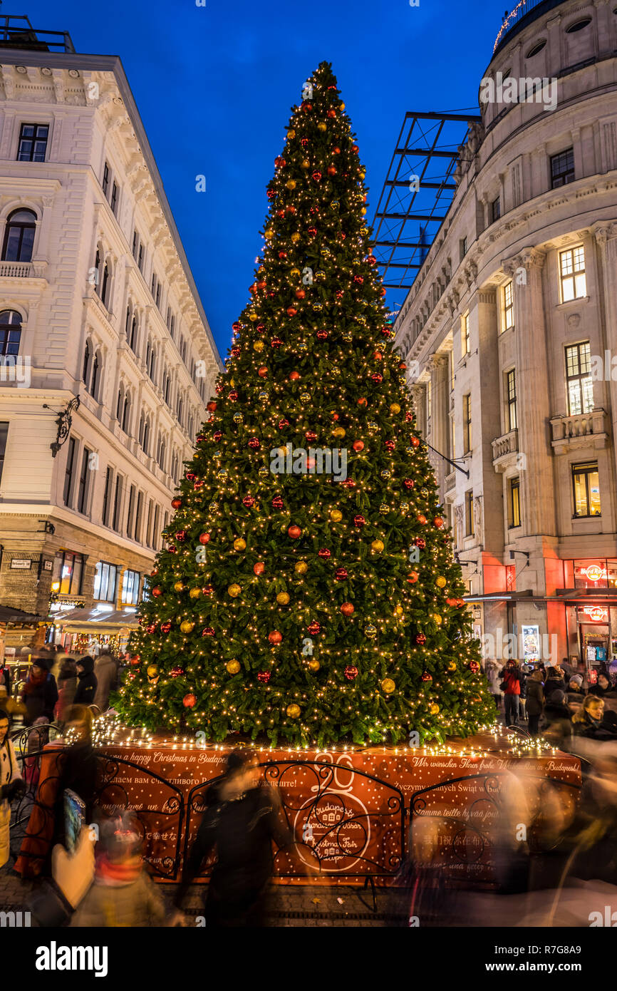 Budapest Christmass tree at Karácsonyi Vásár Stock Photo