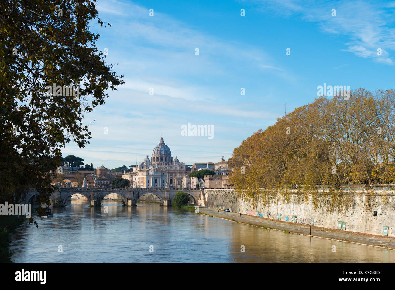 The River Tiber in Rome, Italy looking towards the Vatican City Stock Photo
