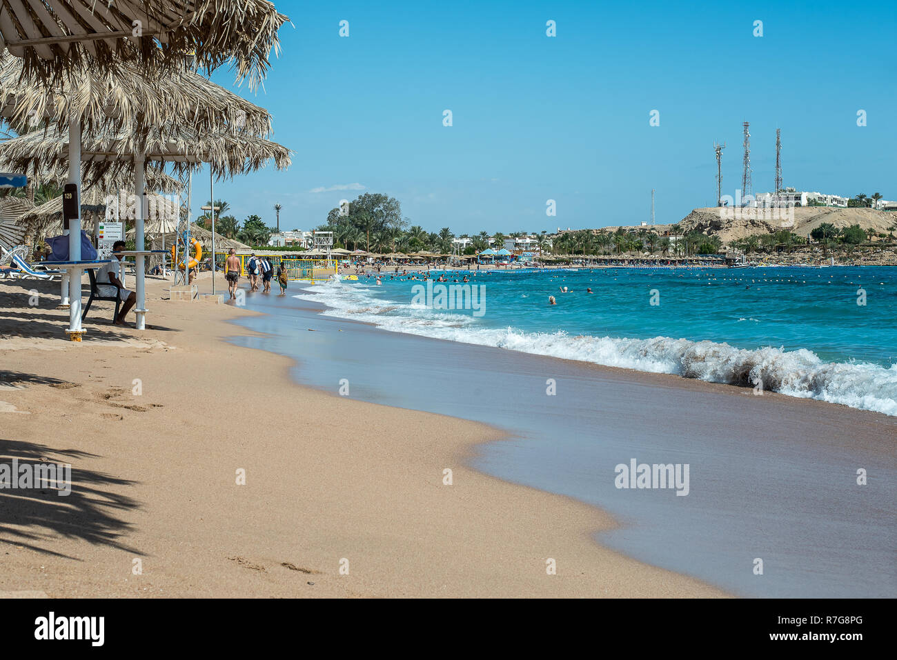 The sandy beach at Naama Bay in Sharm el Sheik, November 3, 2018 Stock Photo