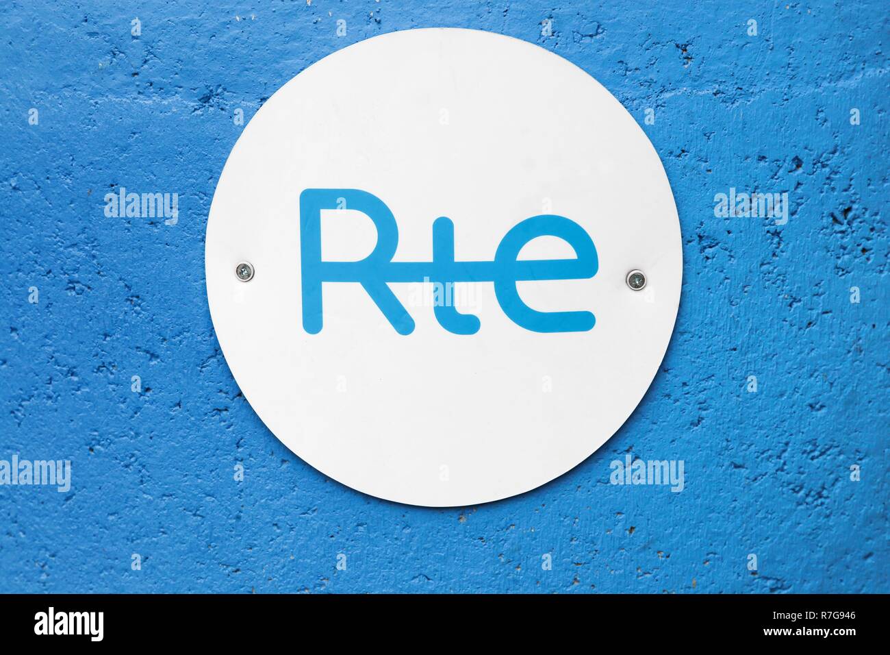 Lyon, France - October 25, 2018: RTE logo on a wall. RTE, is the electricity transmission system operator of France Stock Photo