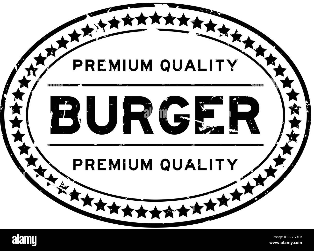 Grunge black premium quality burger oval rubber seal stamp on white background Stock Vector