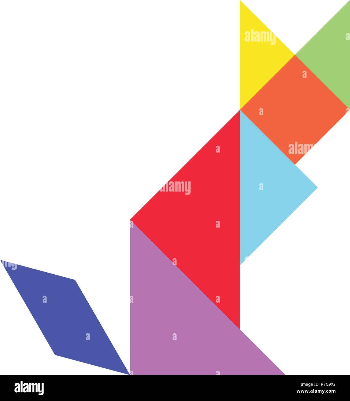 Colorful tangram puzzle in cat shape on white background (vector Stock