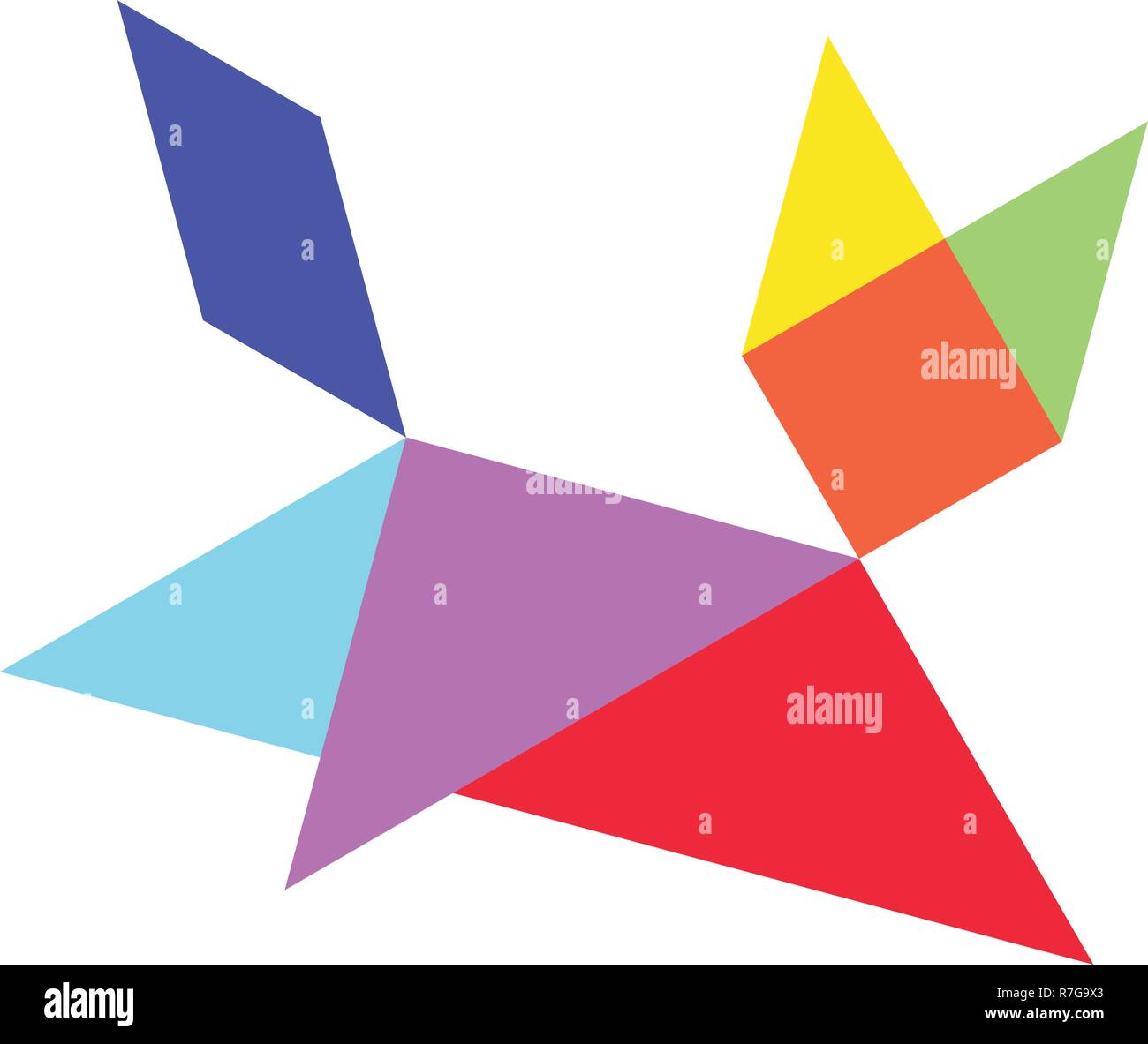 Colorful tangram puzzle in cat shape on white background (vector Stock