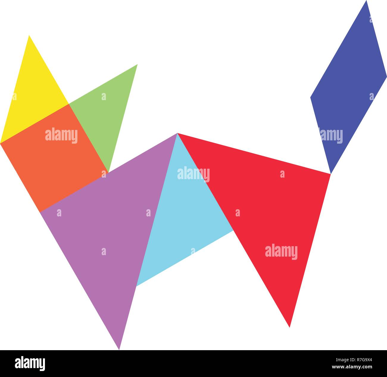 Colorful tangram puzzle in cat shape on white background (vector Stock