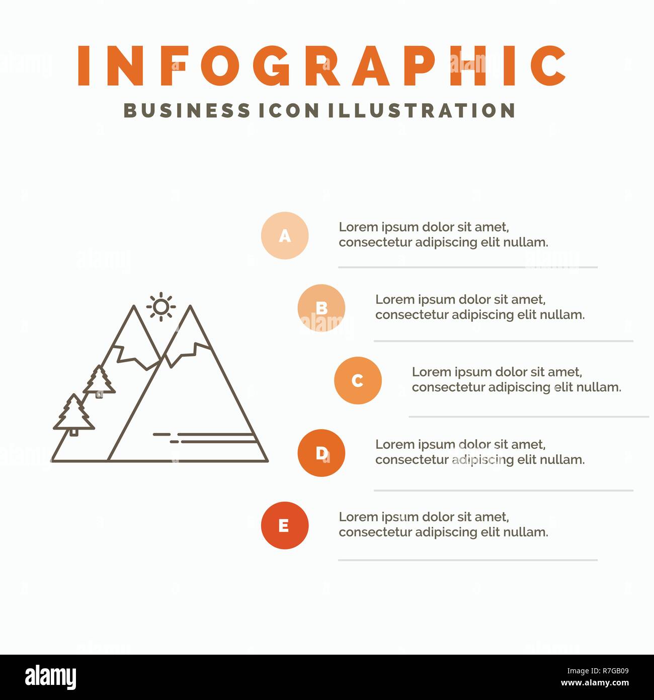 Mountains, Nature, Outdoor, Sun, Hiking Infographics Template for Website and Presentation. Line Gray icon with Orange infographic style vector illust Stock Vector