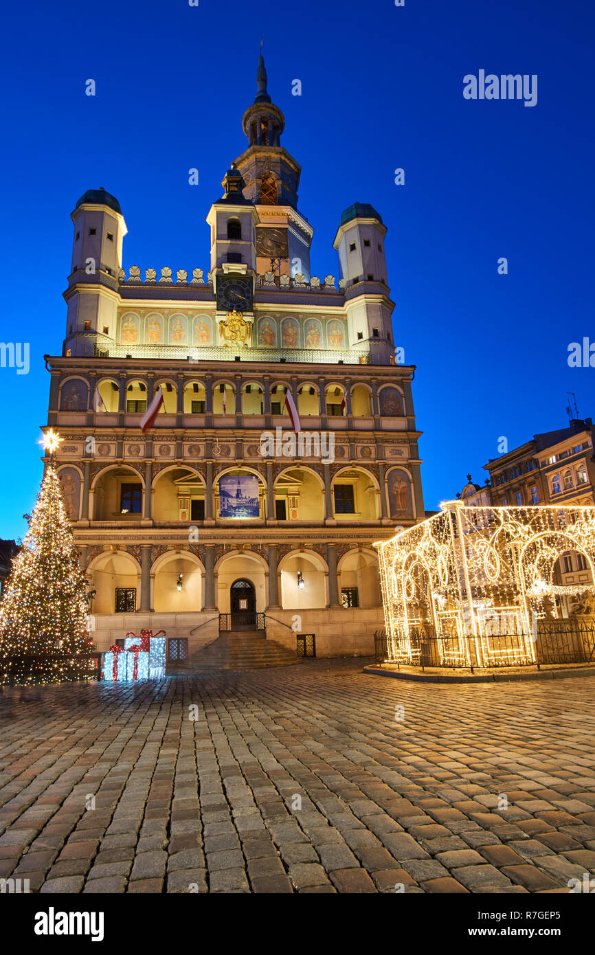 Renaissance Town Hall And Christmas Decorations In City Of Poznan