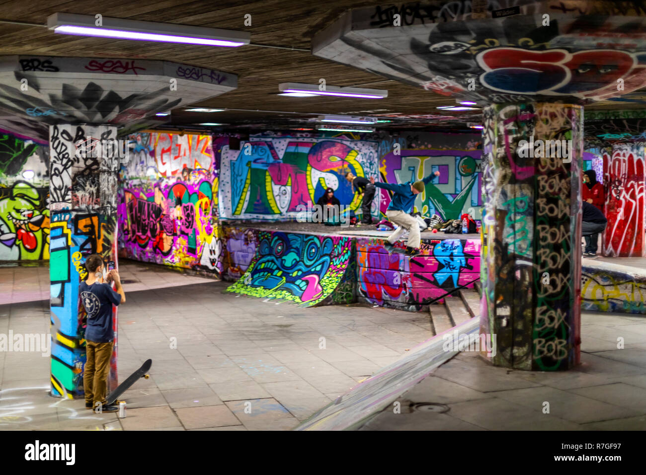 Southbank Undercroft skatepark decorated in graffiti amd London. UK Stock Photo Alamy