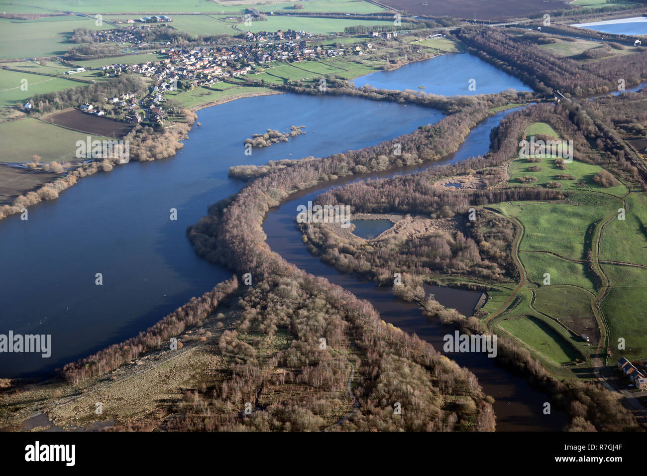 aerial view of Fairburn Ings nature reserve, West Yorkshire, UK Stock Photo