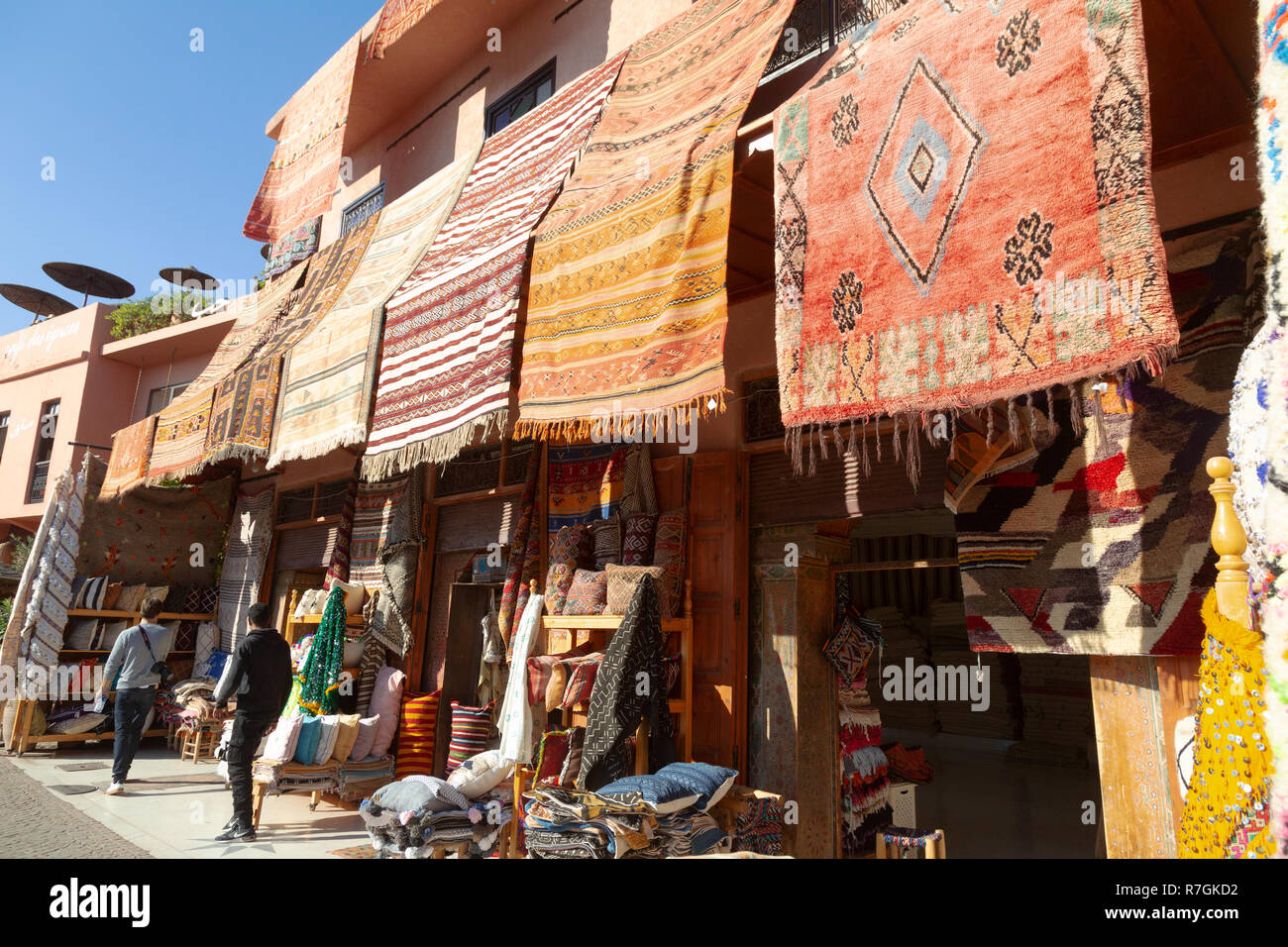 Marrakech carpets - colourful carpets for sale in the souk, Marrakech medina, Marrakesh Morocco Africa Stock Photo