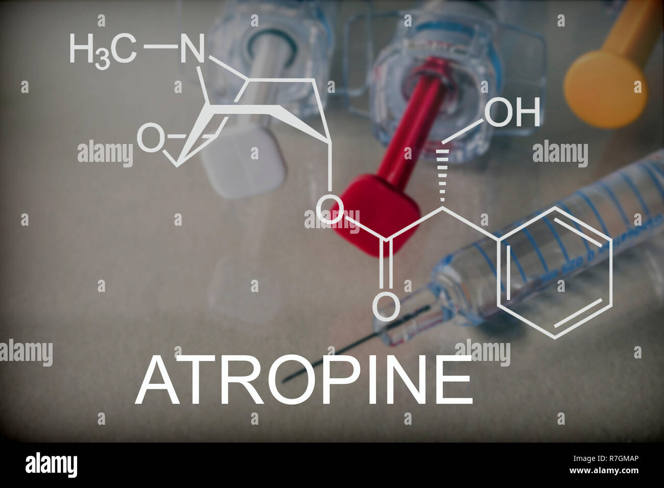 Chemical composition of atropine, conceptual image Stock Photo