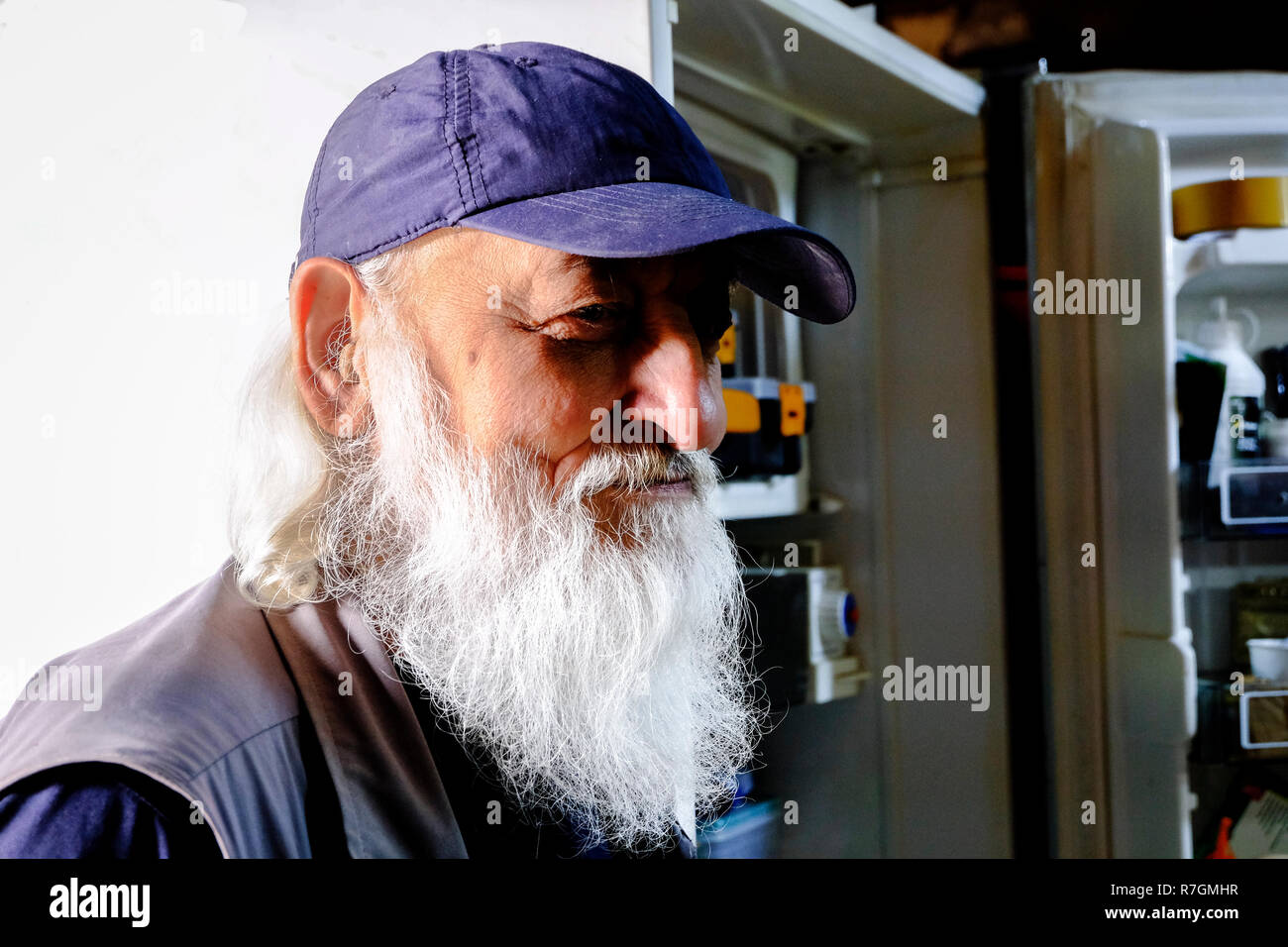 Portrait of bearded man wearing a cap Stock Photo