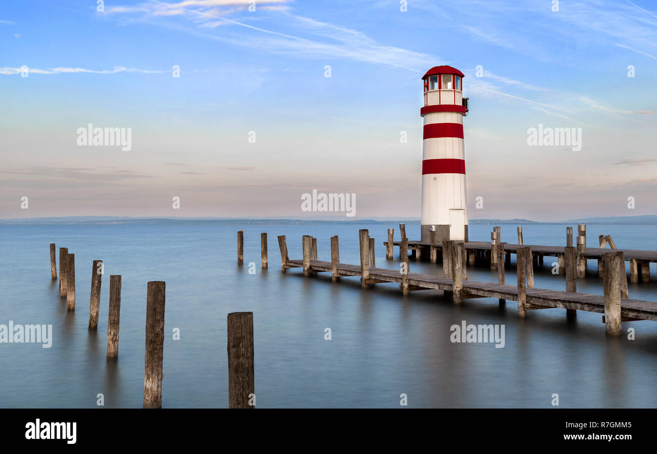 Lighthous and ponds at the lake Stock Photo