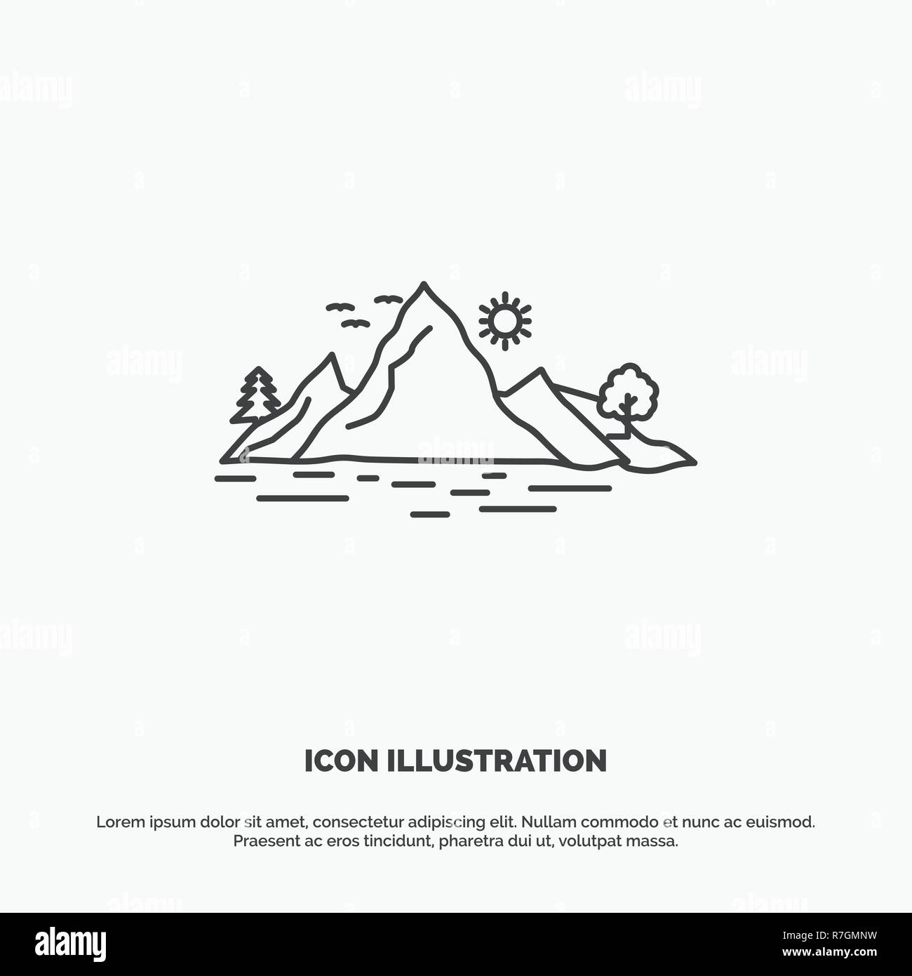 Nature, hill, landscape, mountain, tree Icon. Line vector gray symbol for UI and UX, website or mobile application Stock Vector