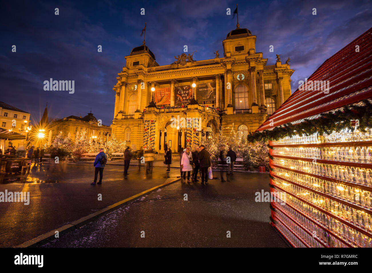 Zagreb Advent at night at Croatian National Theatre Stock Photo