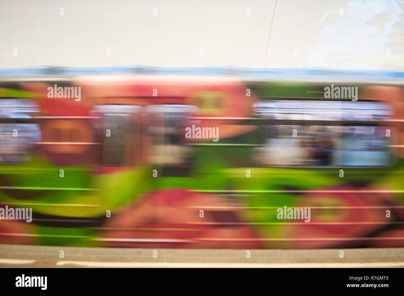 Train in motion in the subway as an abstract background. Stock Photo