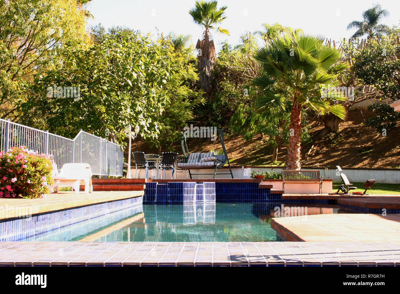 Outdoor swimming pool on private property in Encino, California, USA Stock Photo
