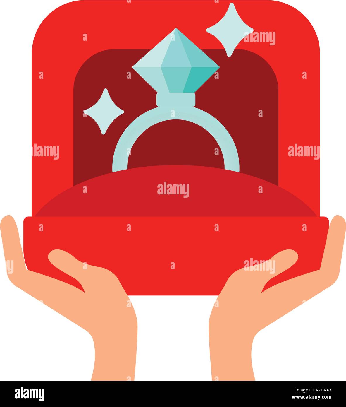 Male hands holding engagement ring in flat style. For valentine day