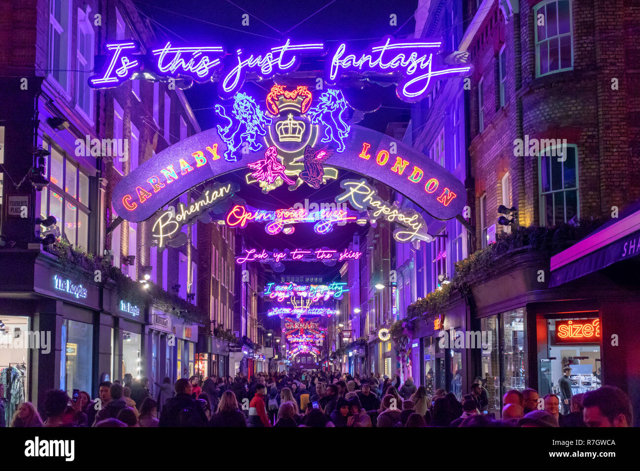 Carnaby Street Christmas lights, Queen Bohemian Rhapsody theme Stock