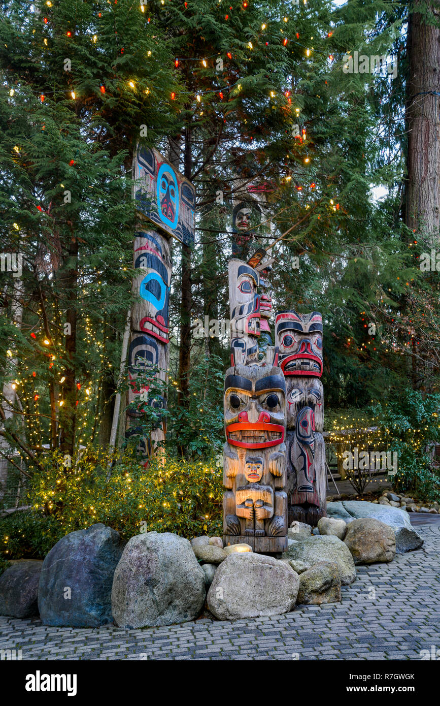 Totem Poles, Capilano Suspension Bridge Park, North Vancouver, British Columbia, Canada Stock Photo