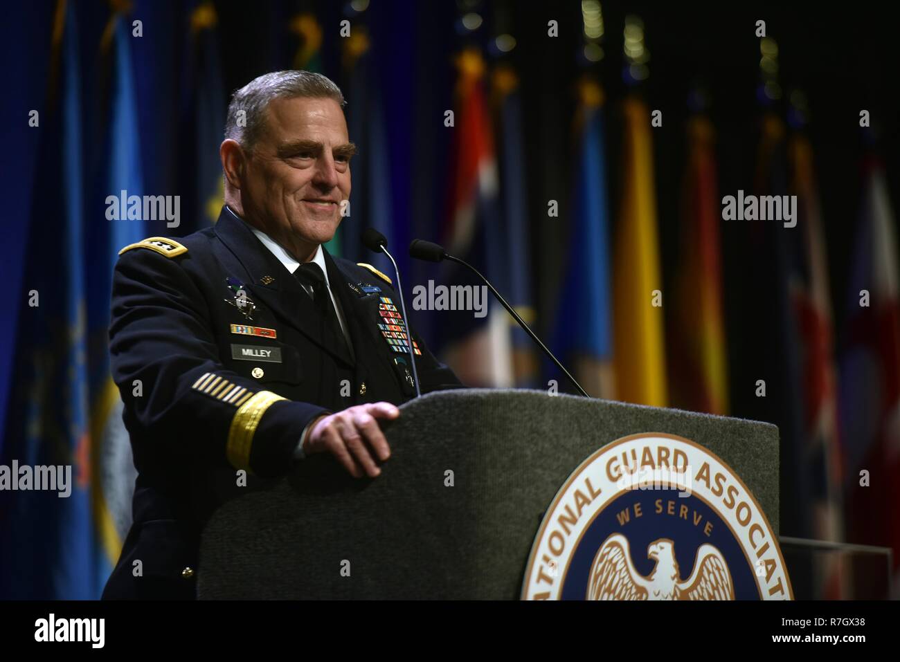 U.S. Army Chief of Staff Gen. Mark Milley delivers remarks to the National Guard Association of the United States 140th General Conference August 25, 2018 in New Orleans, Louisiana. Milley was chosen by President Donald Trump on December 8, 2018 to be the next Chairman of the Joint Chiefs. Stock Photo