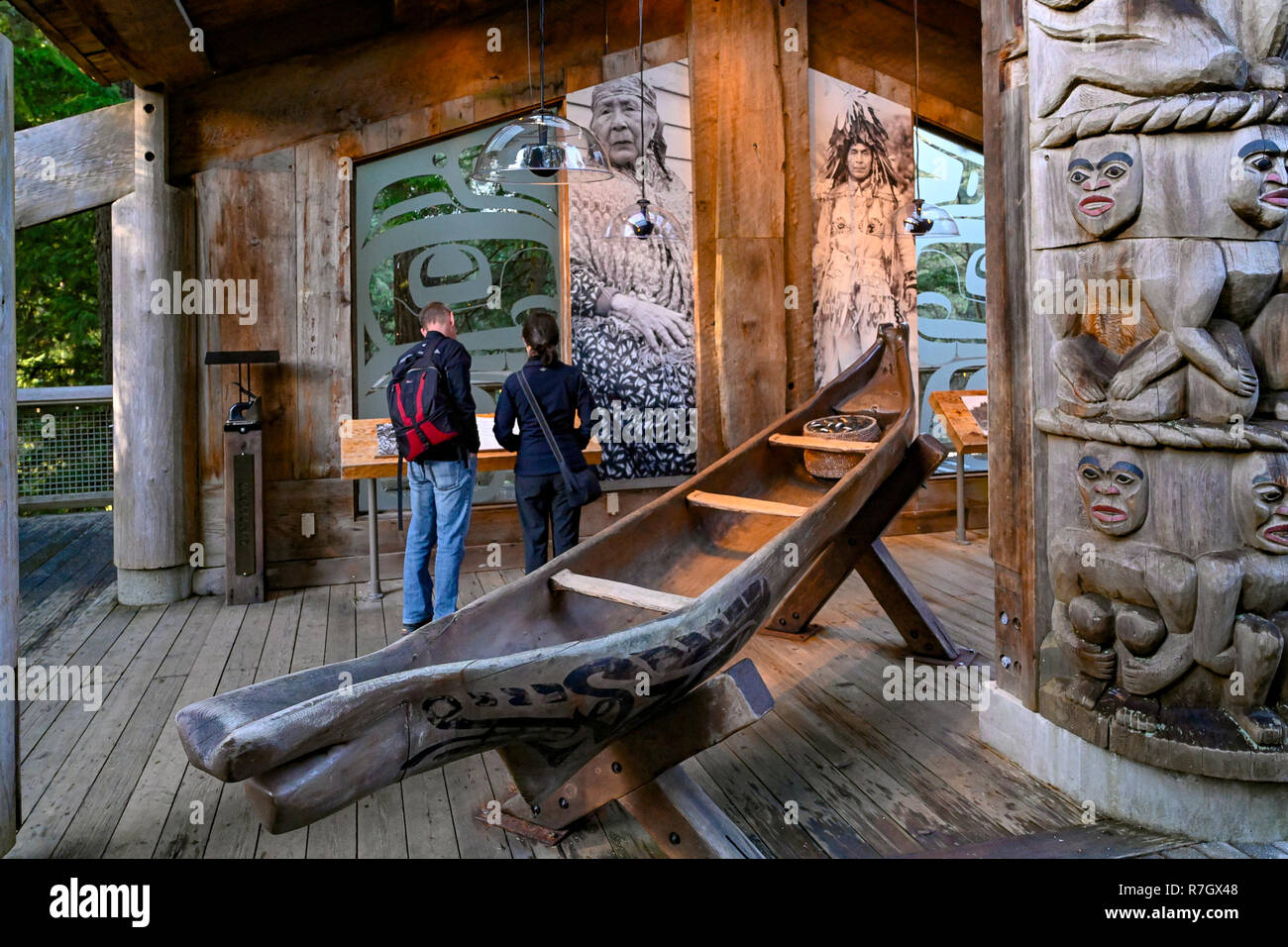 Kia'Palano First Nations exhibit, Capilano Suspension Bridge Park, North Vancouver, British Columbia, Canada Stock Photo
