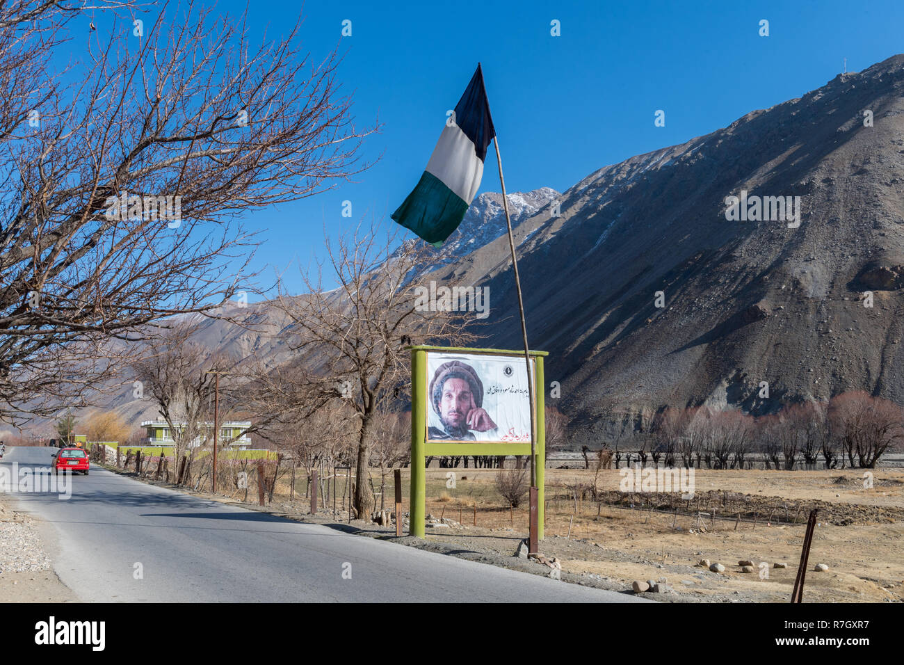 Commander Massoud's Portrait, Panjshir Valley, Panjshir Province, Afghanistan Stock Photo