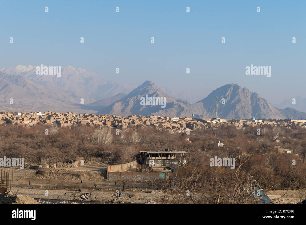 View of the City of Parvan at the Entrance of Panjshir Valley, Panjshir Province, Afghanistan Stock Photo