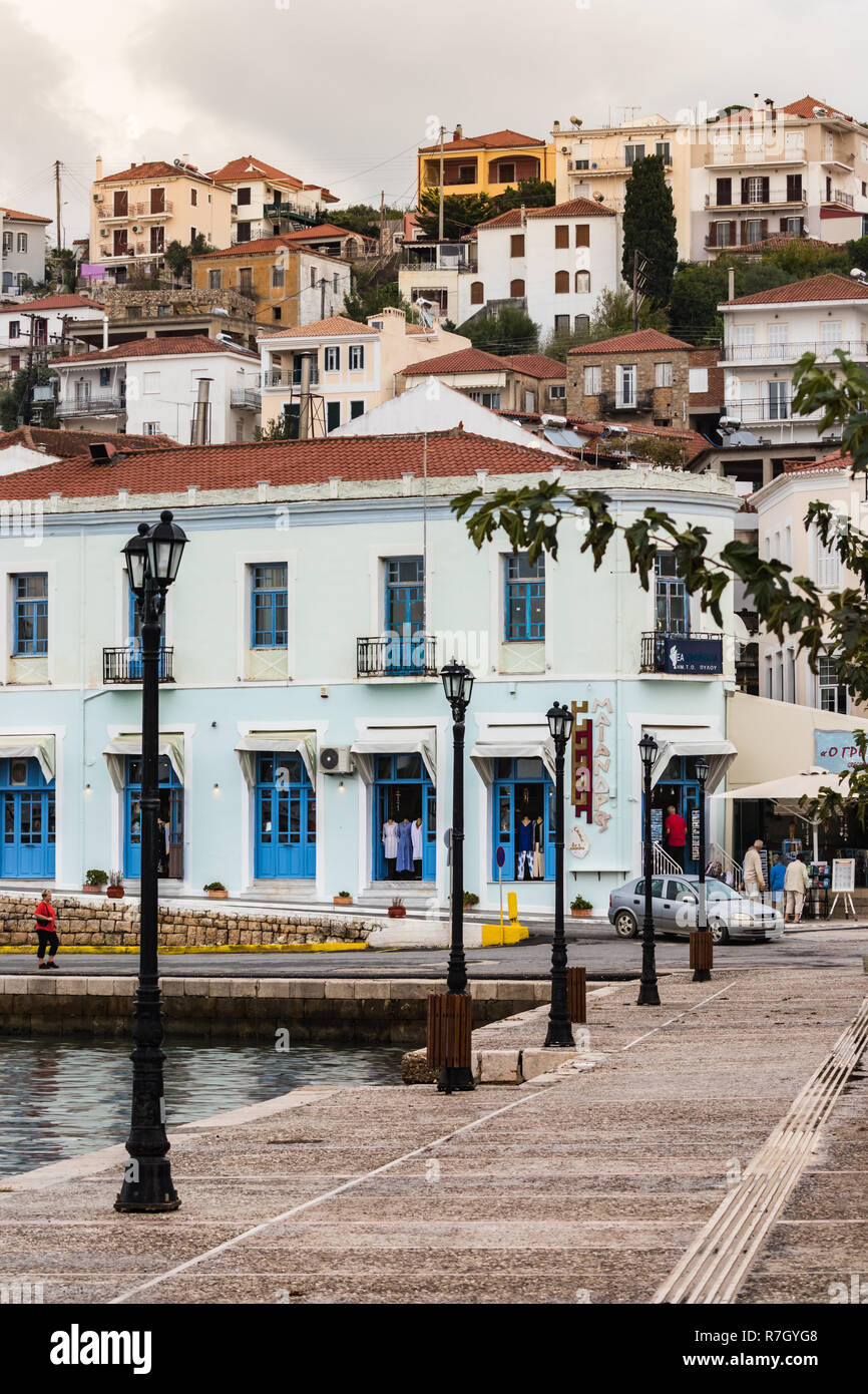 Pylos, Greece - October 2th, 2018: View of the waterfront with their ...