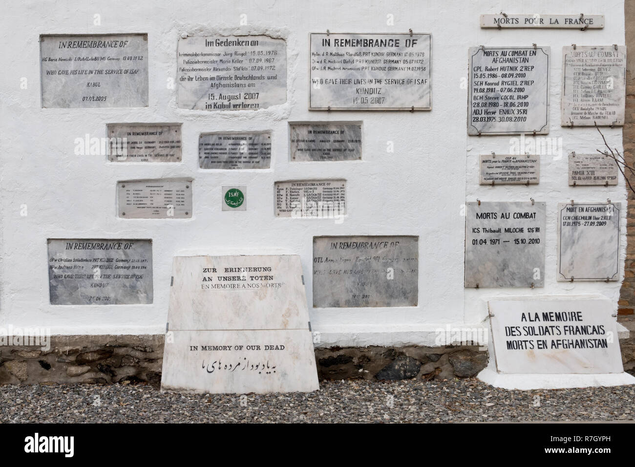 Plaques Inside Sherpur Cantonment, or the British Cemetery, also called the Christian Cemetery, Kabul, Kabul Province, Afghanistan Stock Photo