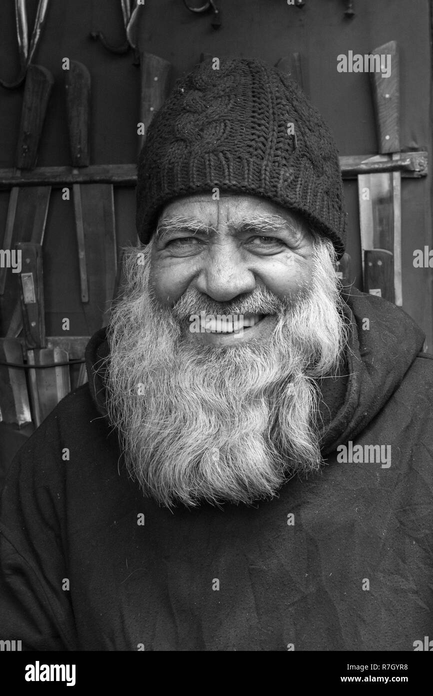 Elderly Man with Beard at Kabul Bazaar, Kabul, Kabul Province, Afghanistan Stock Photo