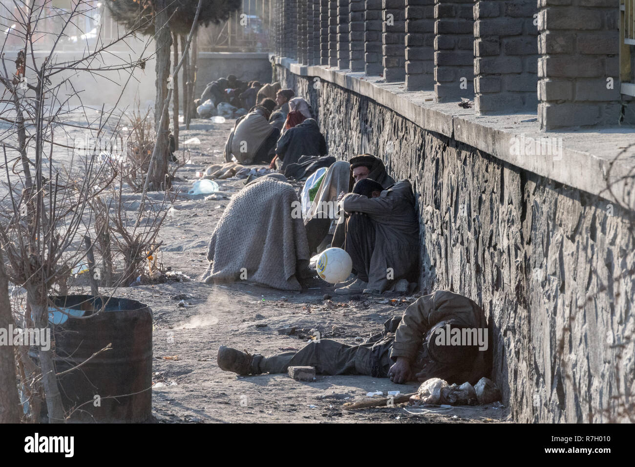 Opium Drug Addicts On The Streets of Kabul, Kabul Province, Afghanistan Stock Photo