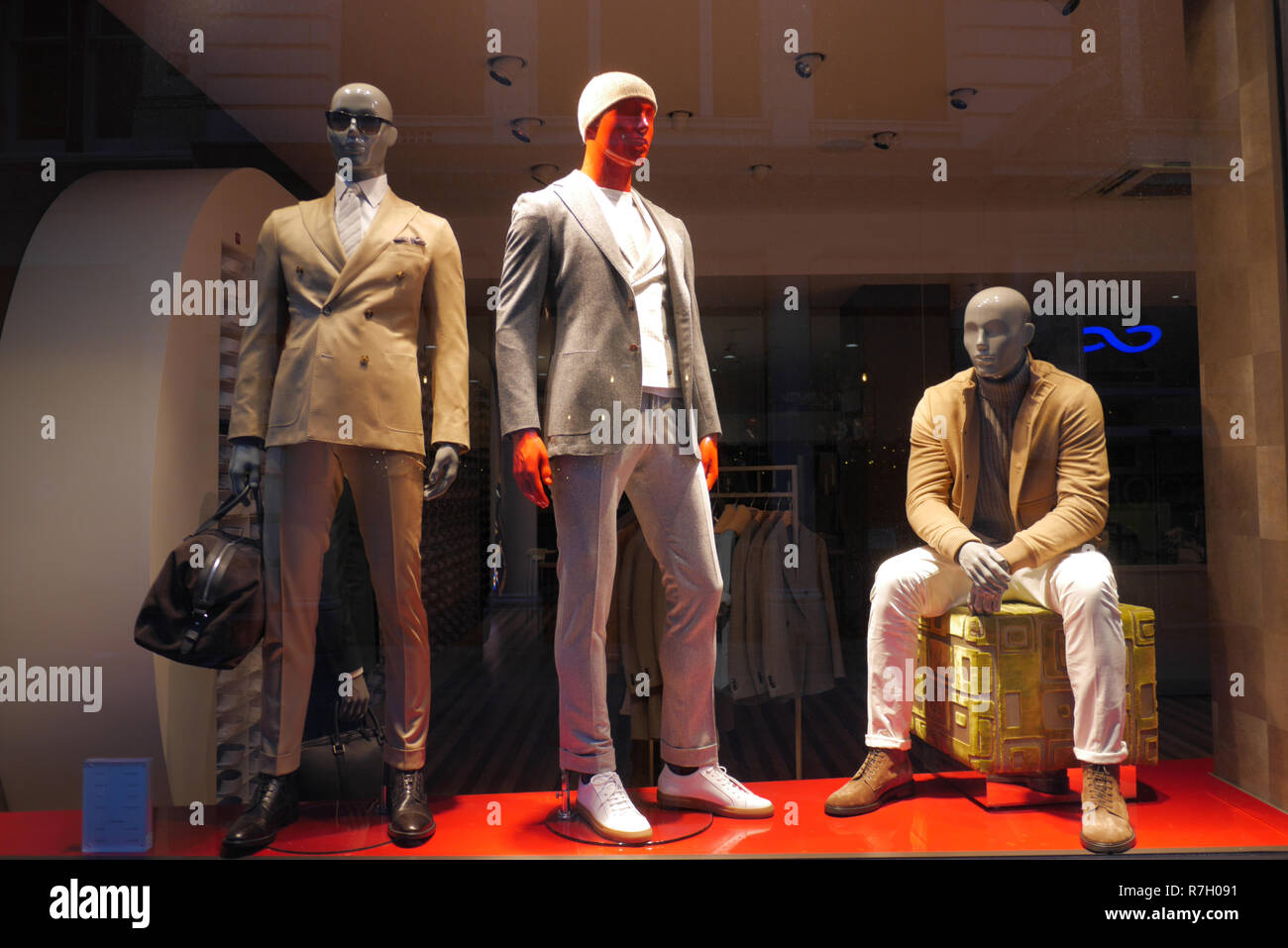 Clothes manequins in shop window in London UK Stock Photo