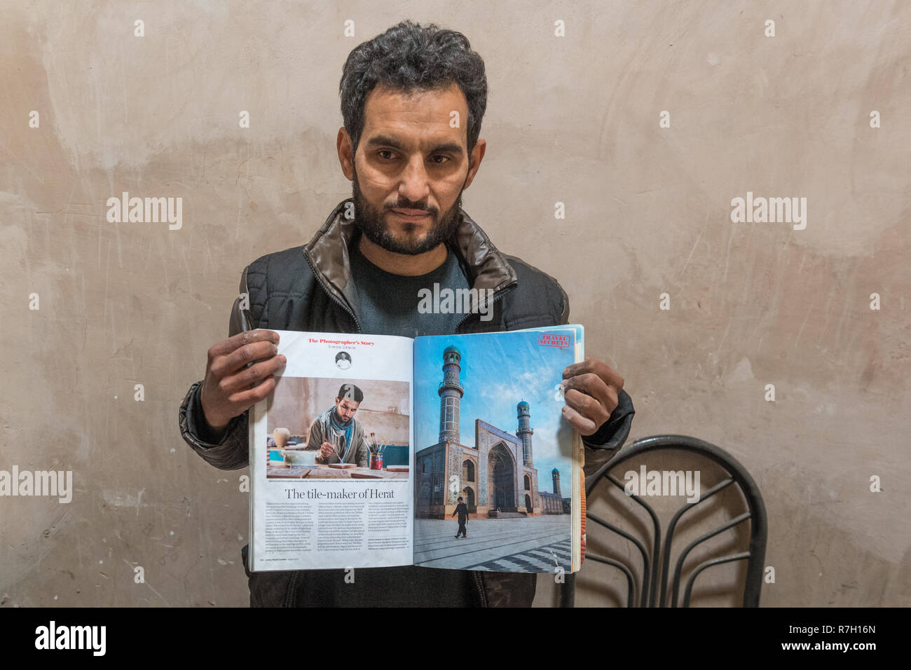 Tilemaker Proudly Showing Article In Lonely Planet, Herat Friday Mosque (Jami Masjid) or Central Blue Mosque, Herat, Herat Province, Afghanistan Stock Photo