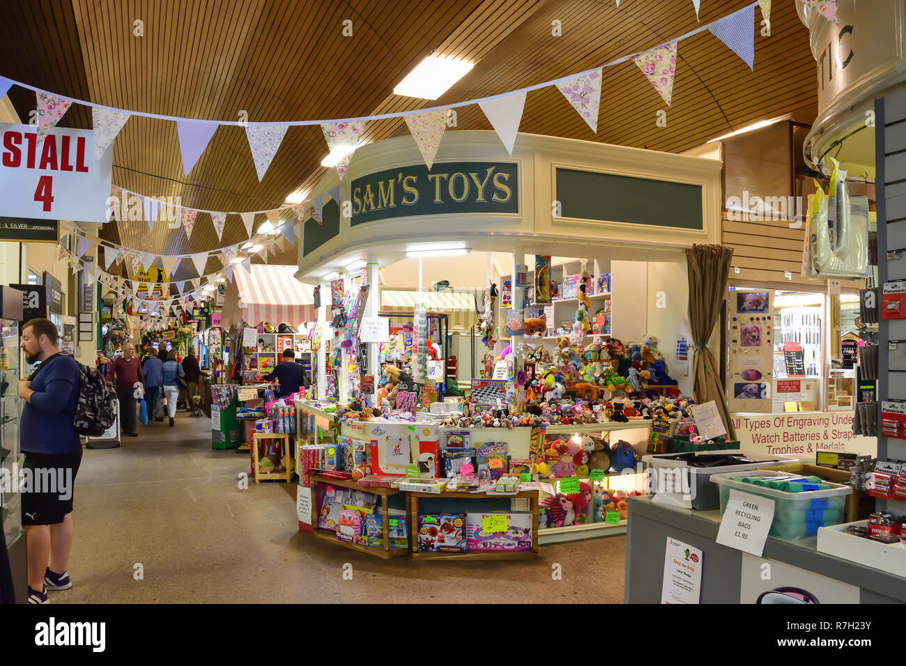 Indoor market stalls, Hereford Butter Market, Market Hall, High Street, Hereford, Herefordshire, England, United Kingdom Stock Photo