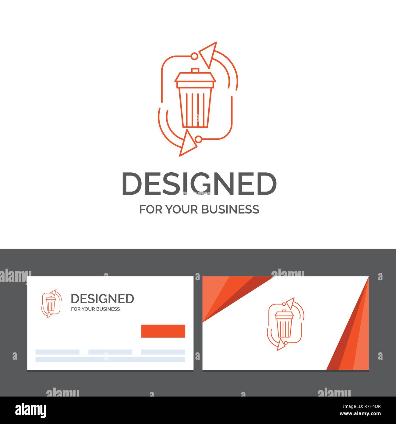 Business logo template for waste, disposal, garbage, management, recycle. Orange Visiting Cards
