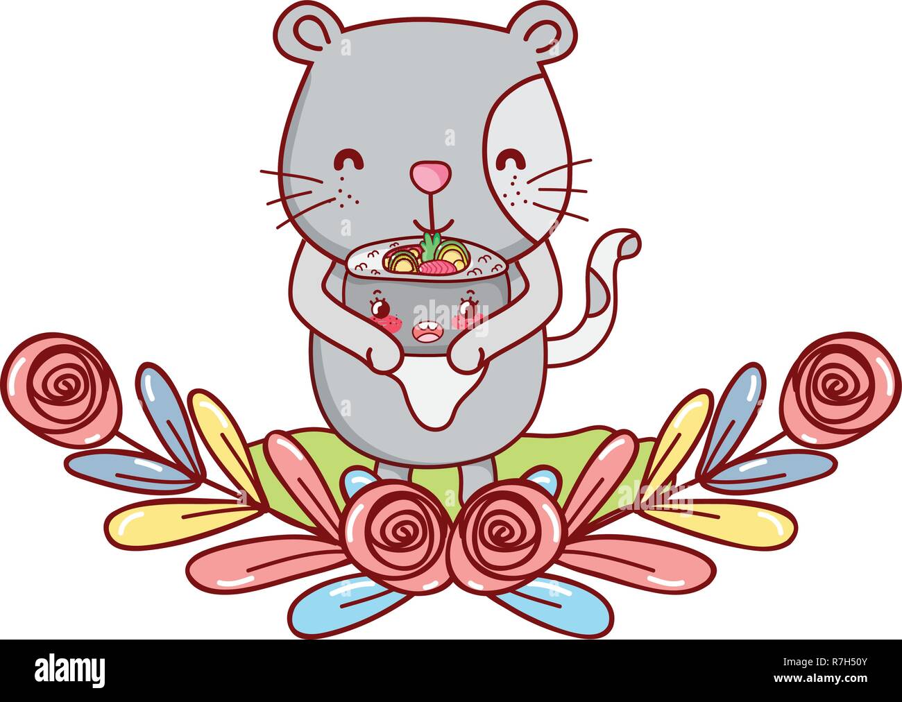 Cat with sushi kawaii Stock Vector