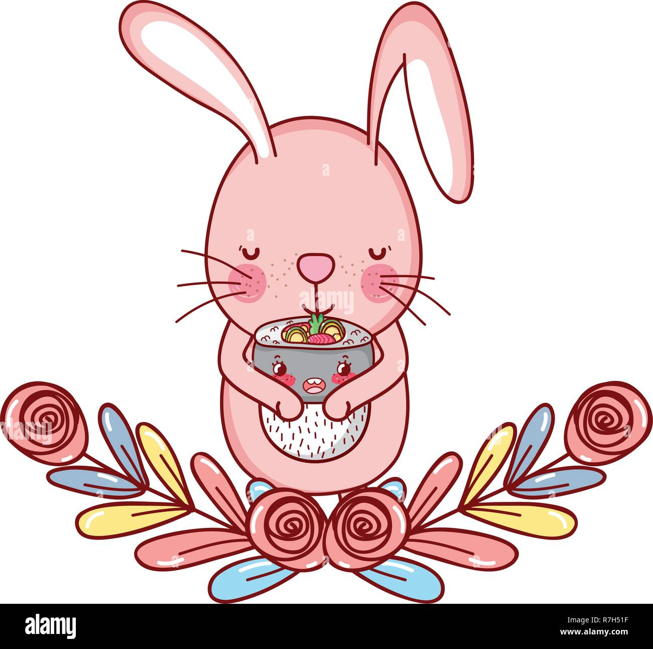 Rabbit with sushi kawaii Stock Vector