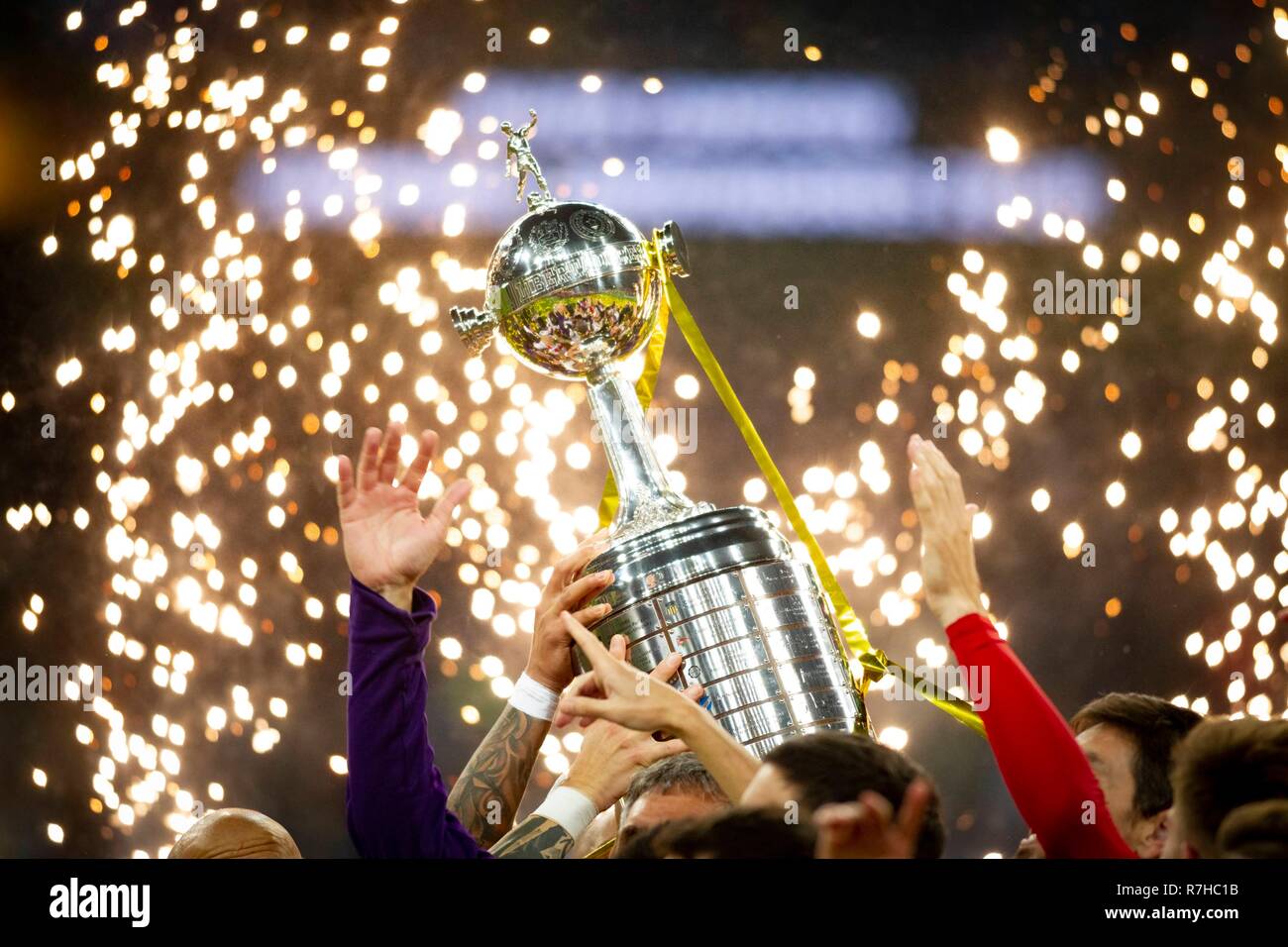 River Plate players celebrates victory in the Copa Libertadores final 2018/19 match between Boca Juniors and River Plate, at Santiago Bernabeu Stadium in Madrid on December 9, 2018. (Photo by Guille Martinez/Cordon Press)  Cordon Press Stock Photo