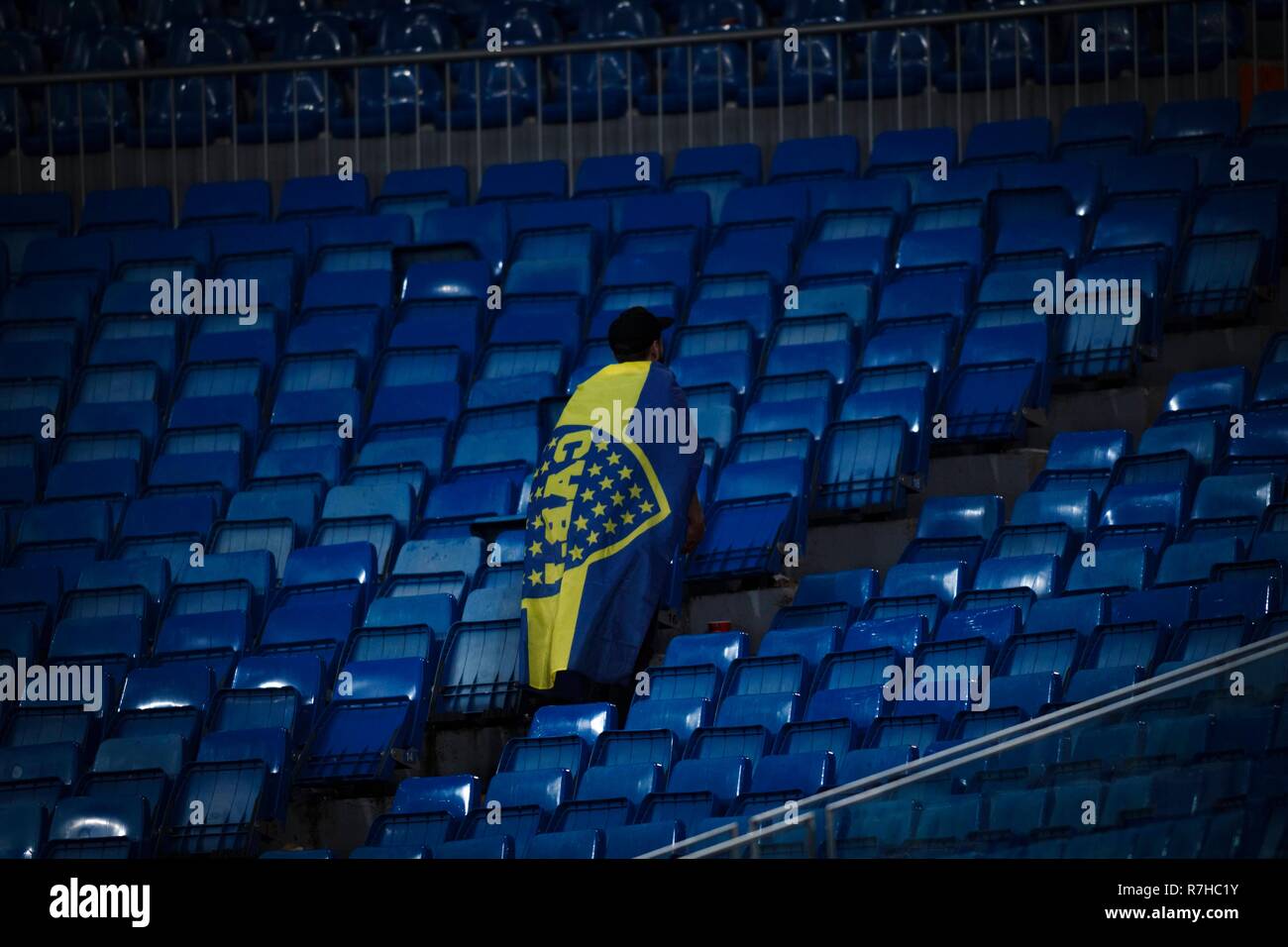 Boca Juniors fans leave the Santiago Bernabeu at the end of the Copa Libertadores final 2018/19 match between Boca Juniors and River Plate, at Santiago Bernabeu Stadium in Madrid on December 9, 2018. (Photo by Guille Martinez/Cordon Press)  Cordon Press Stock Photo